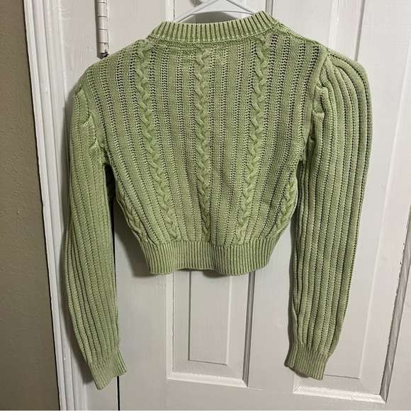Urban Outfitters UO Cropped Cable Knit Sweater Puff Sleeves Green XS U - Picture 5 of 8